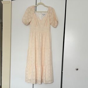 Baltic Born Cream Eyelet Midi Dress with Puff Sleeves